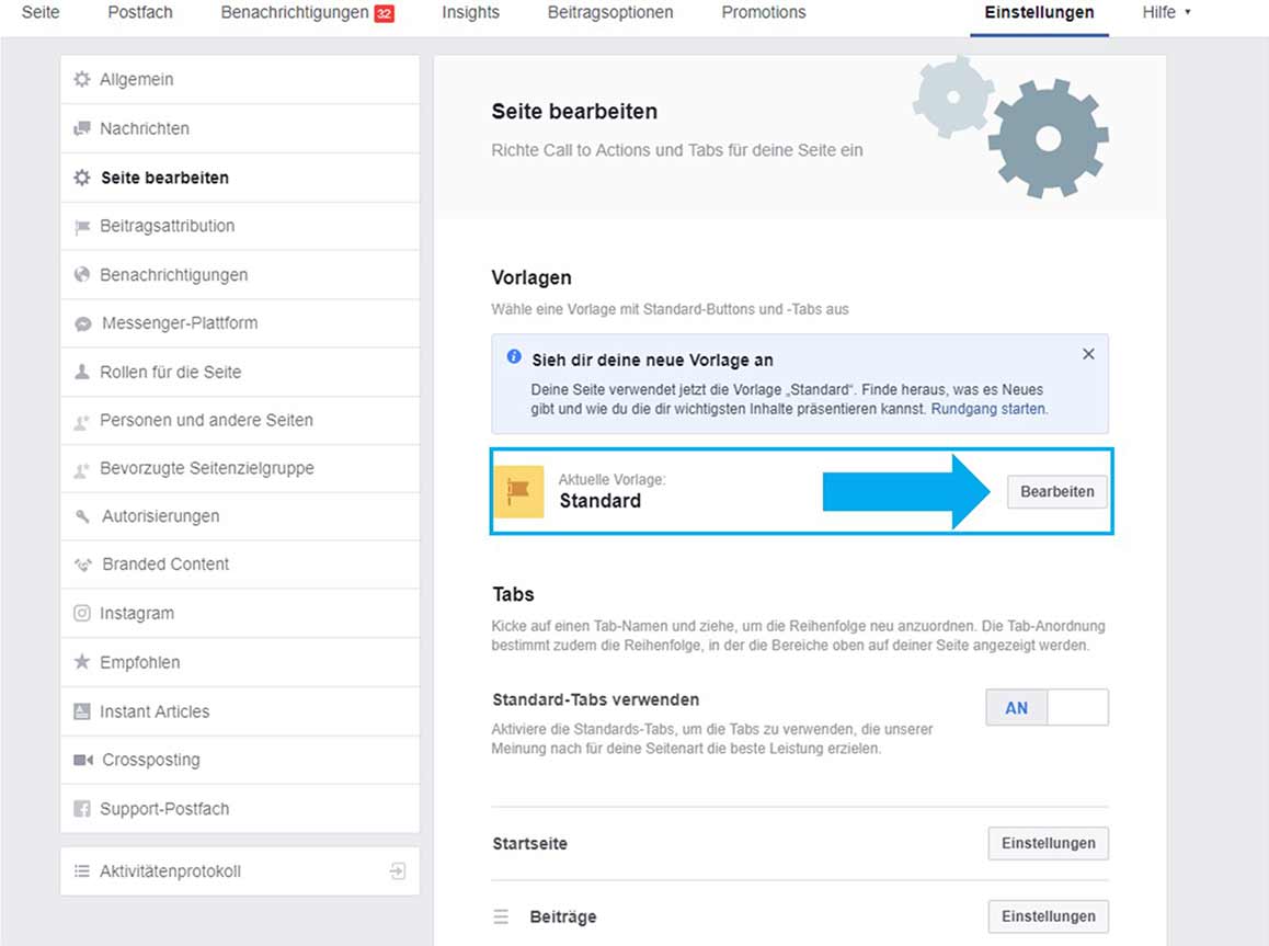 Facebook Seite Layout ändern