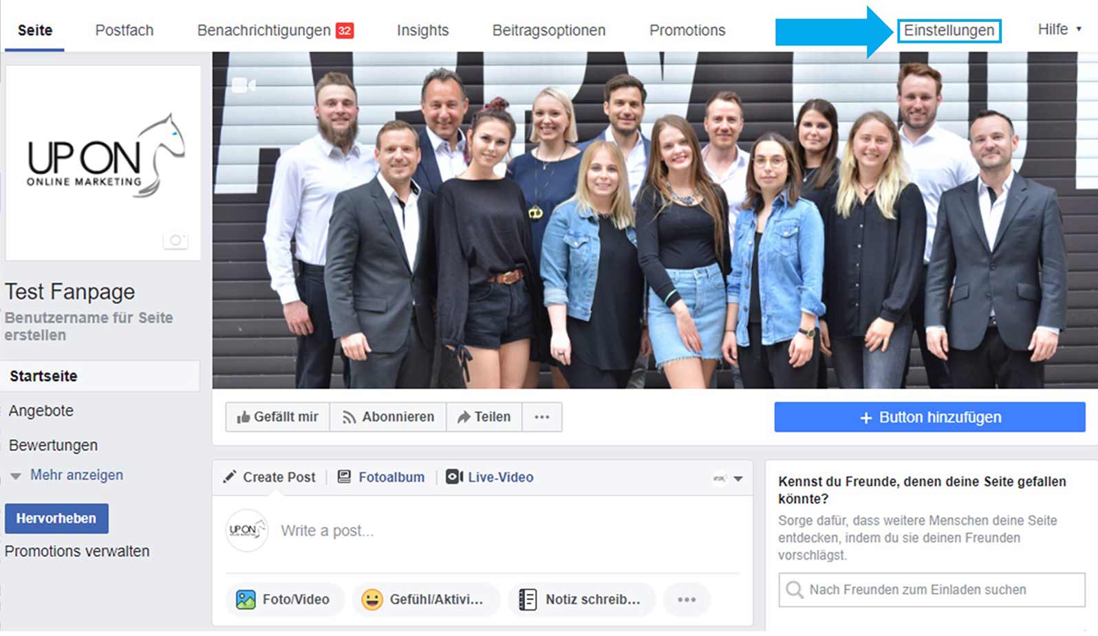 Facebook Seiten Einstellungen finden