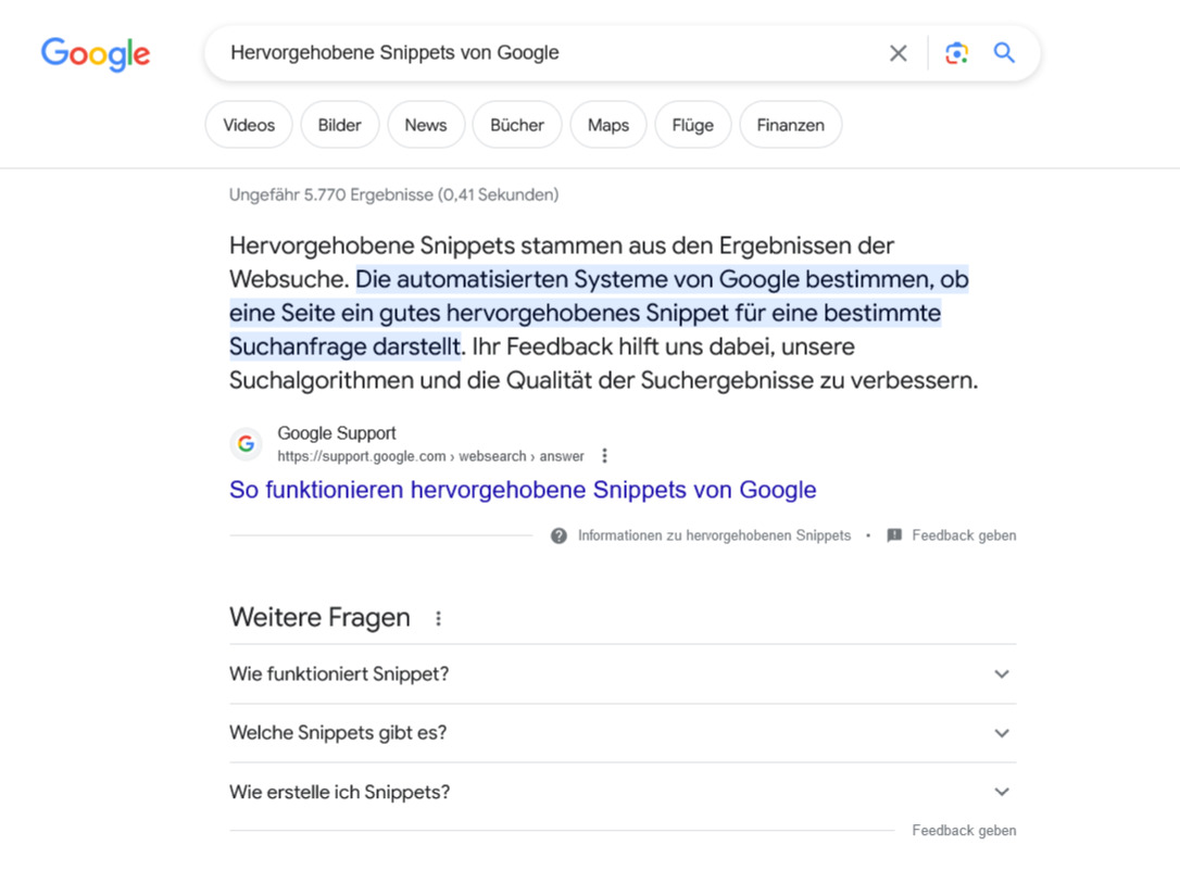 Google Hervorgehobene Snippets Google Hervorgehobene Snippets
