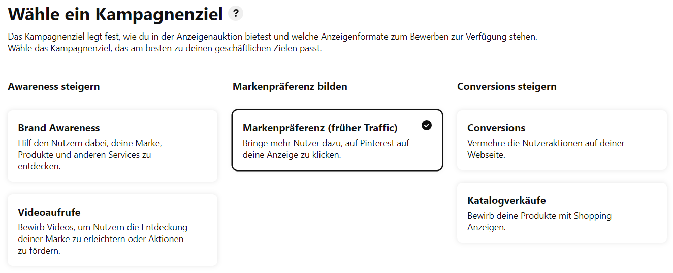 Pinterest Marketing Kampagnenziele