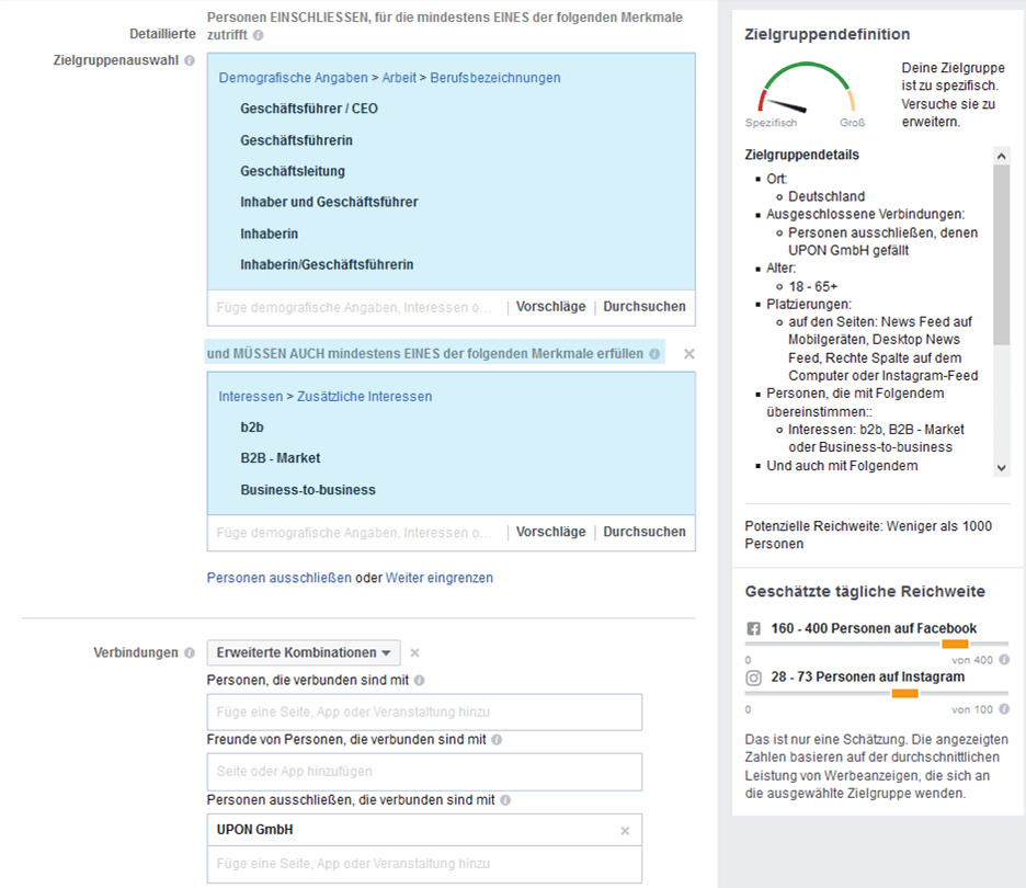 Zielgruppe Facebook Werbeanzeige 2